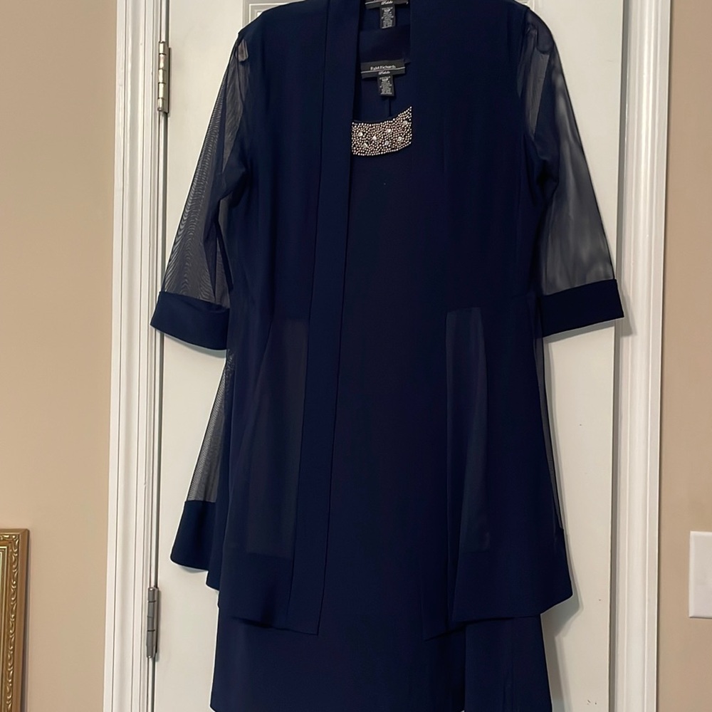 R&M Richards Petite Gently worn 2 piece  navy dress and Jacket size 10P